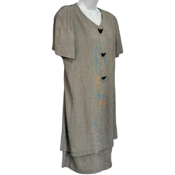 Vintage 80s Gray Black Houndstooth Boomerang Button Blouson Dress size 12 - Picture 10 of 12